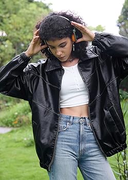 Bakyarder Womens Oversized Y2K Faux Leather Jackets Vintage